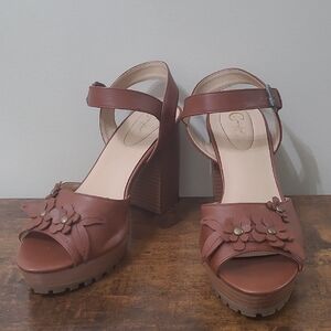 Cato Brown Chunky Heeled Sandals size 10
